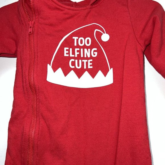 Lullaby Lane Baby Hooded Footed 1PC Christmas Elf Outfit 3-6 Too Elfing Cute - Picture 2 of 6